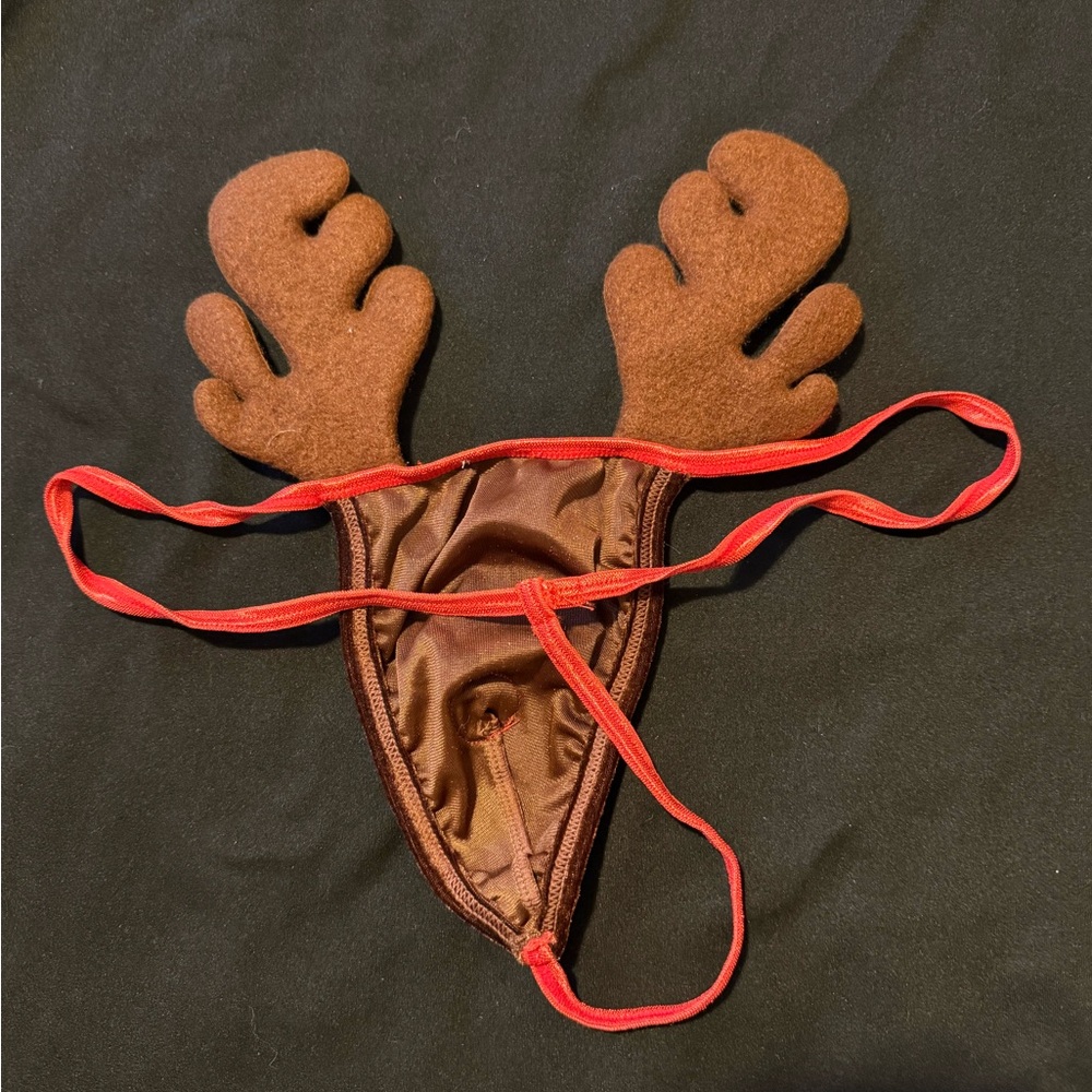 Brown Reindeer Antler thong with Red Straps